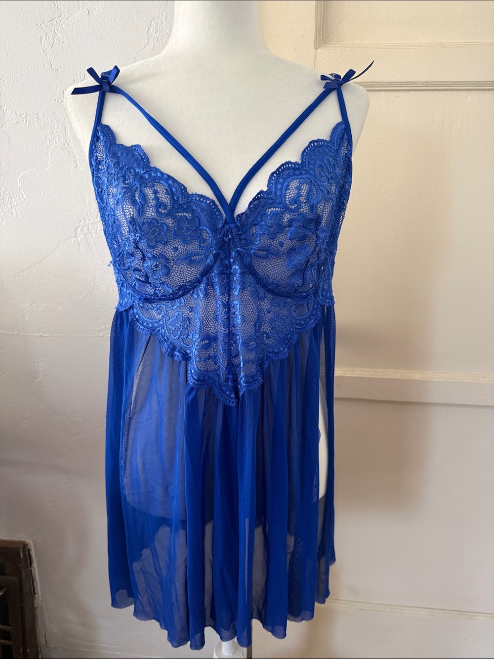 Blue Lace Sheer Babydoll Nightie - Women Intimates